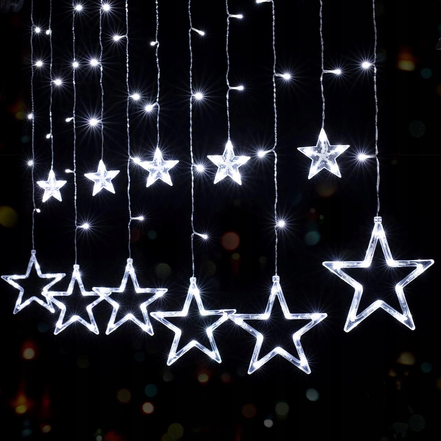 GIRLANDA LAMPKI KURTYNA ŚWIETLNA Z GWIAZDKAMI LED