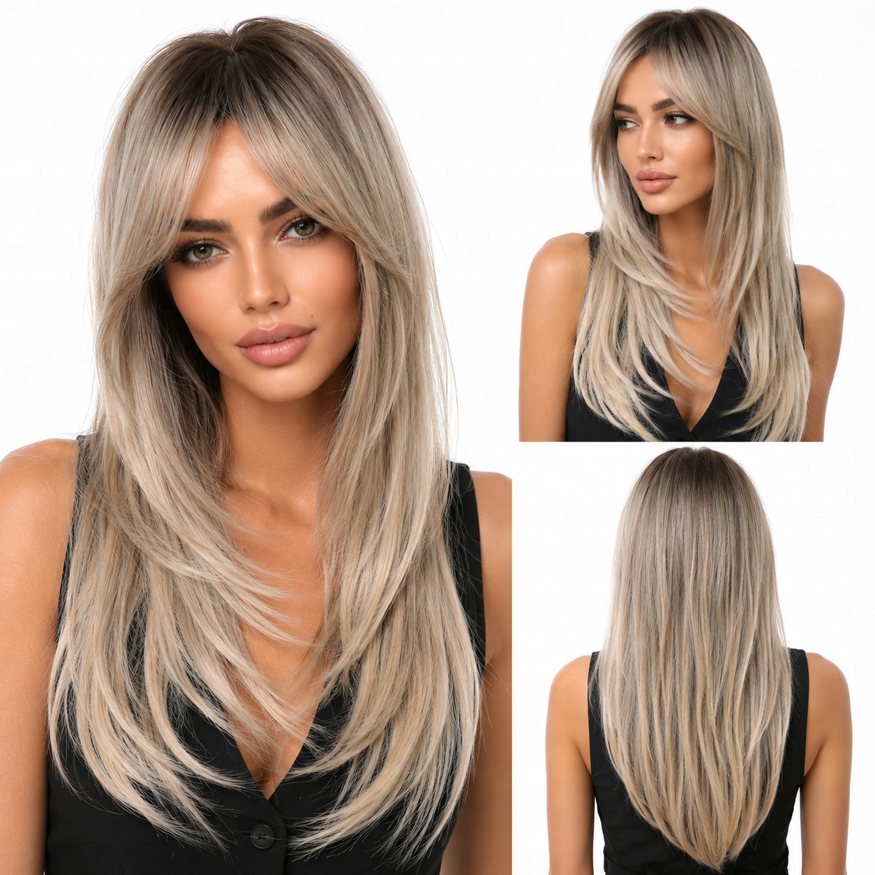 Peruka blond ombre cieniowana z grzywką włosy Jak naturalne czepek