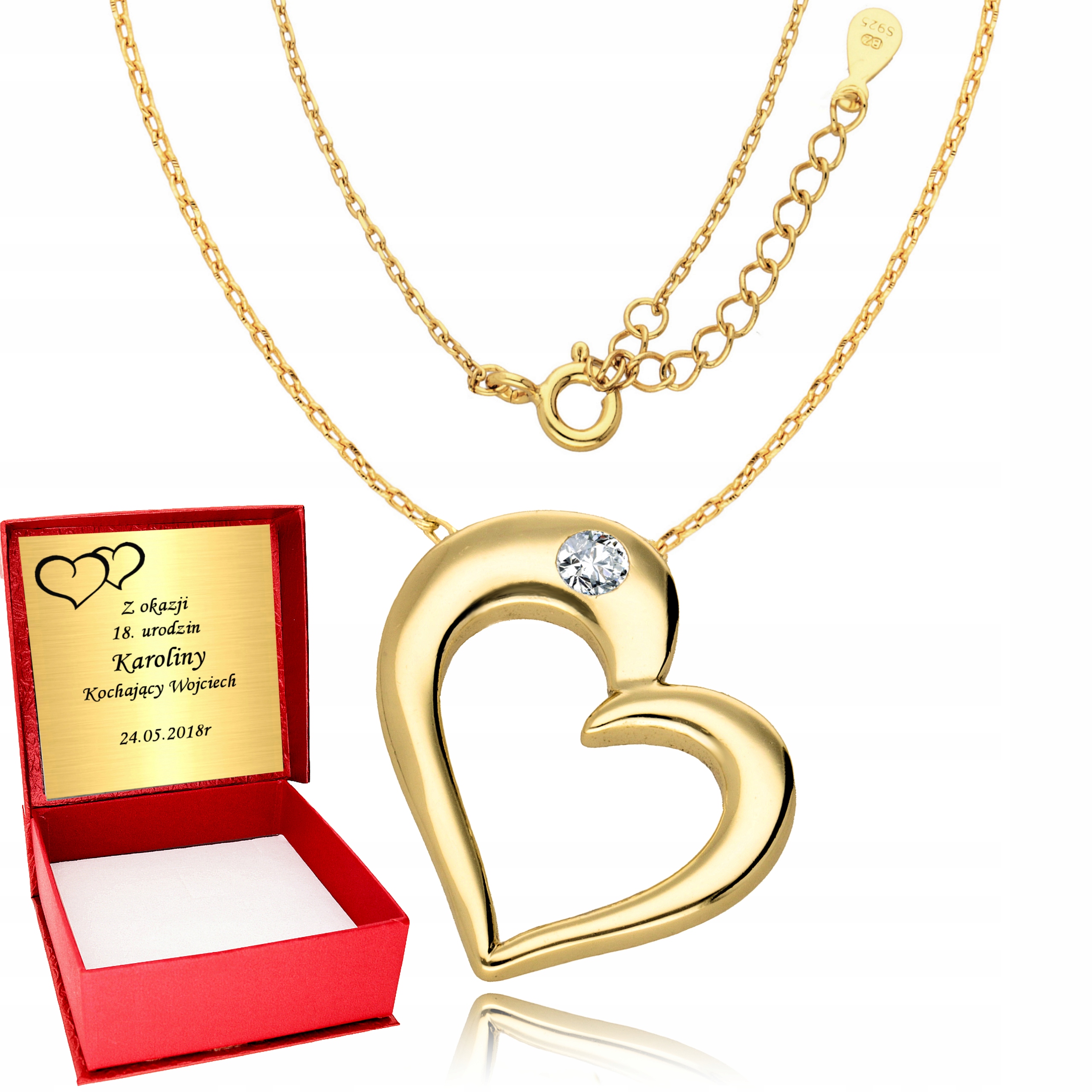 

Złoty Łańcuszek 925 Naszyjnik Serce Serduszka