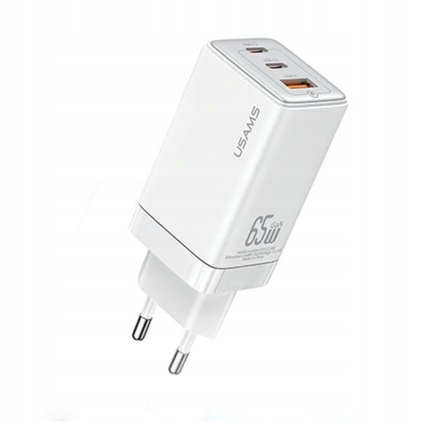 Síťová nabíječka Usams 2xUSB-C+USB-A 65W GaN Pd+qc Fast Charging bílá