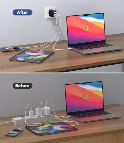 Anykon ŁADOWARKA USB C 65W 3Port Z Kablem 2M Do MacBook iPhone Galaxy Lapto — miniatura 4