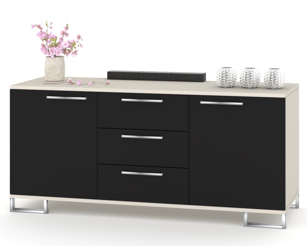 Velká komoda do obývacího pokoje Rtv skříňka se zásuvkami Kašmír Černá Matná 180