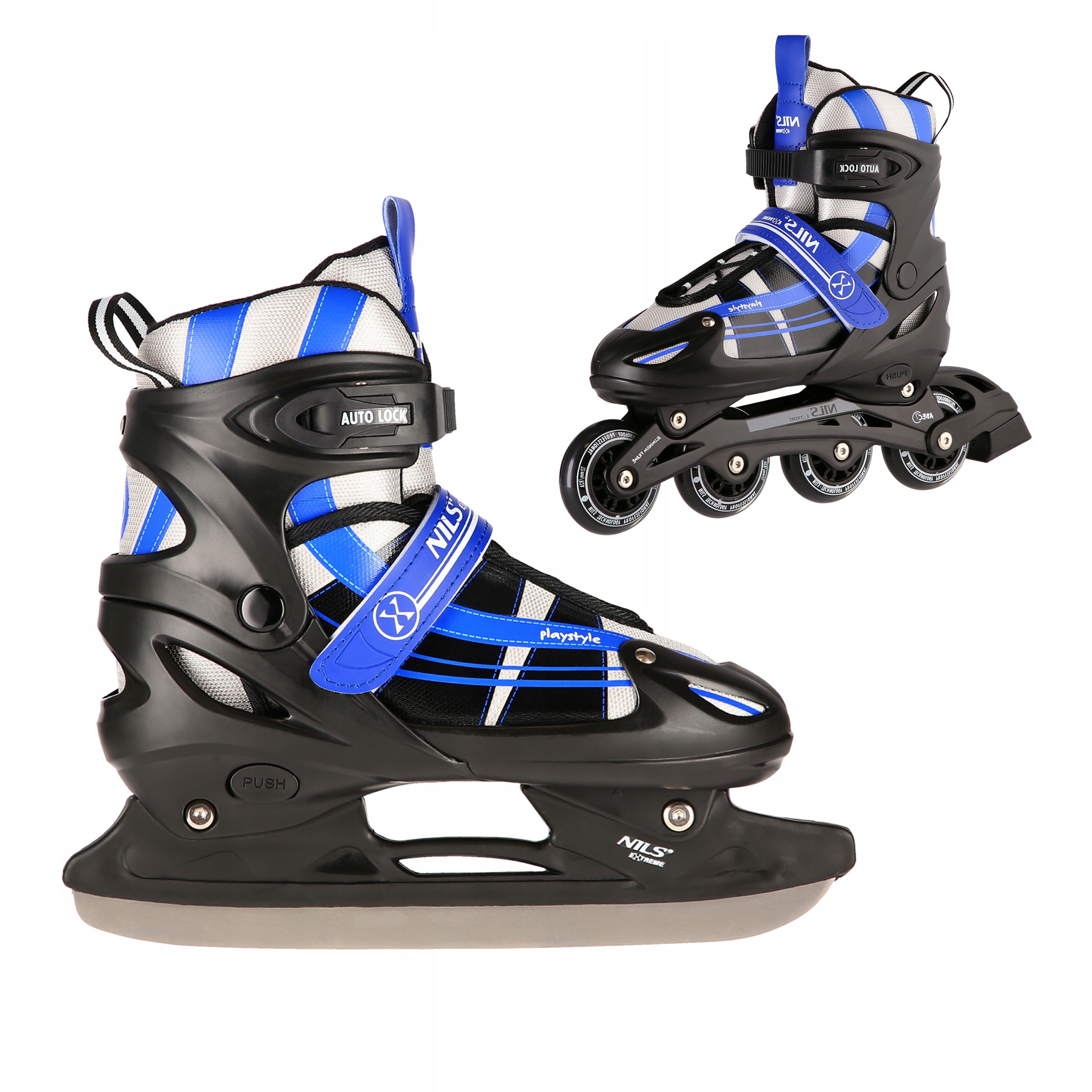 Brusle 2v1 2v1 nastavitelné M 35-38 modré hokejové Pu kolečka Nils Extreme
