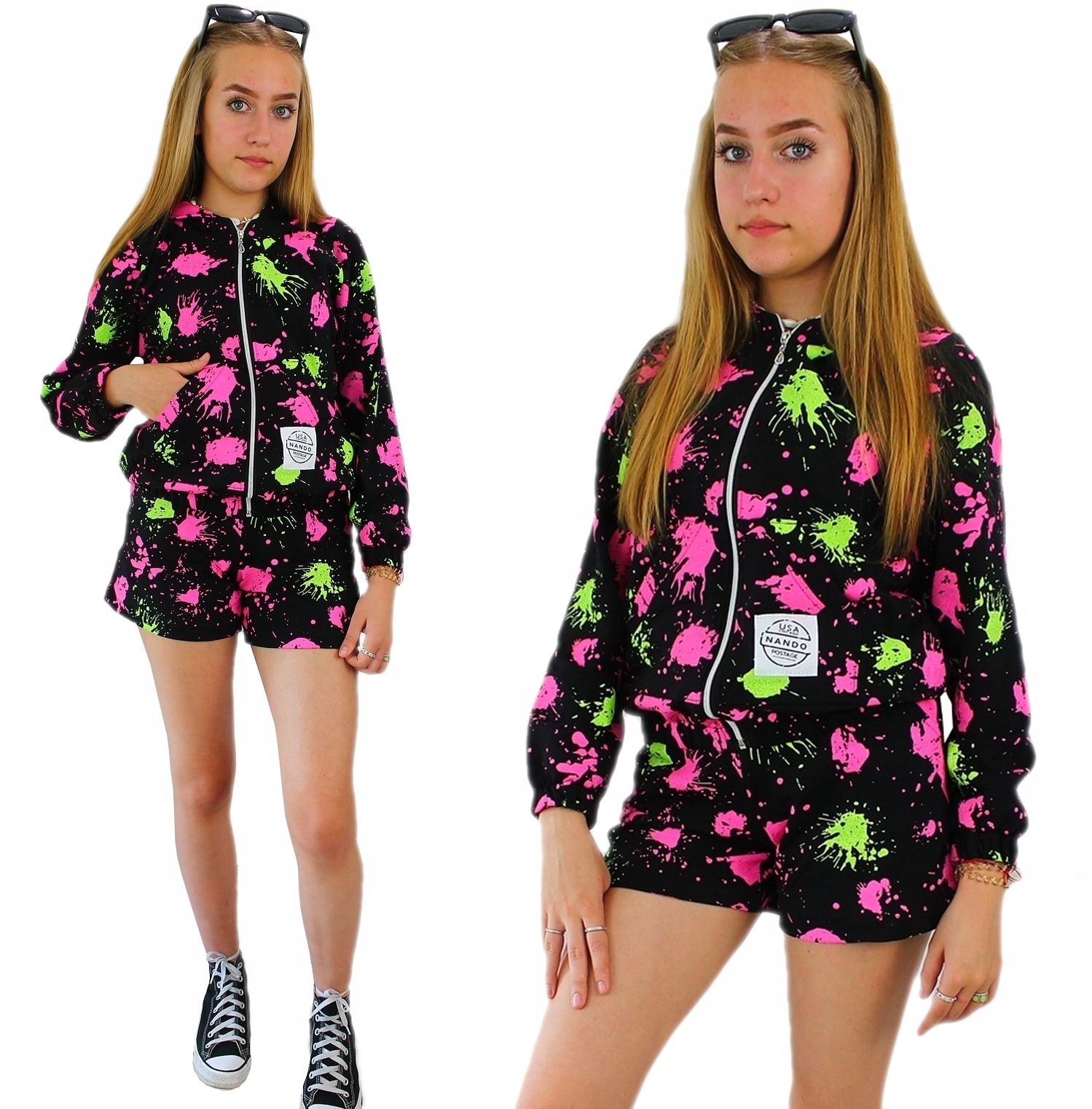 

Czarny komplet nakrapiany bluza i spodenki 146