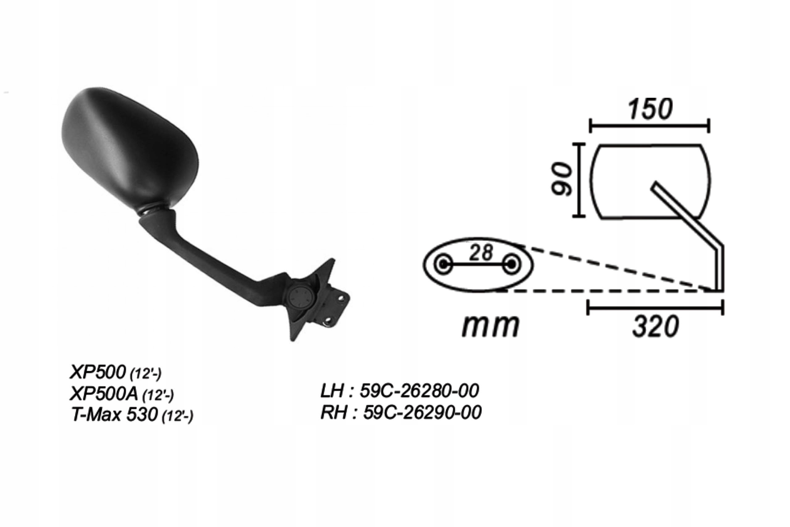 Lusterko prawe Power Force Yamaha XP 500 T-Max 530 Producent Power Force