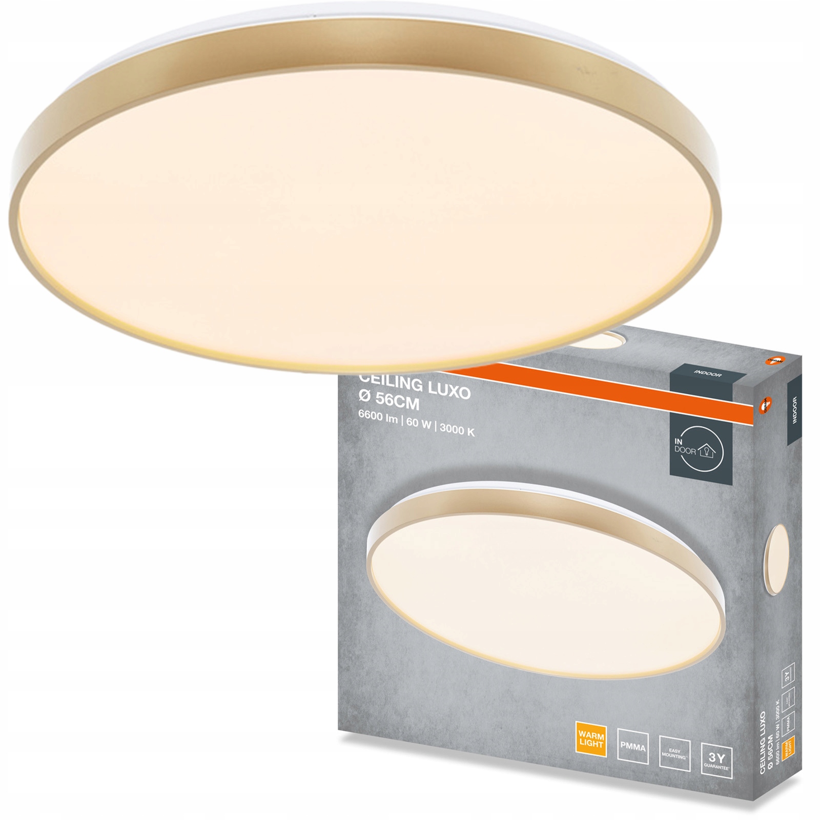 Stropní Svítidlo Led nástěnné svítidlo 60W 3300lm 3000K Kulatý Zlaté Luxo Osram