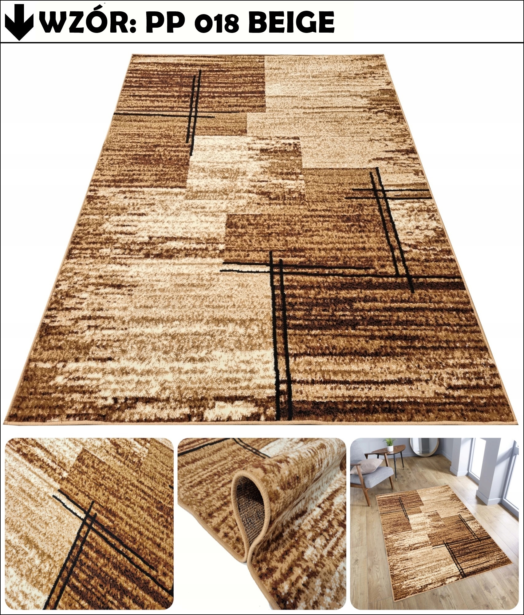 DYWAN PRZEDPOKÓJ KUCHNIA 80X150 NOWOCZESNY BCF MIĘKKI TKANY ~MODNE WZORY~ Kod producenta UNIKATOWY DYWAN BCF