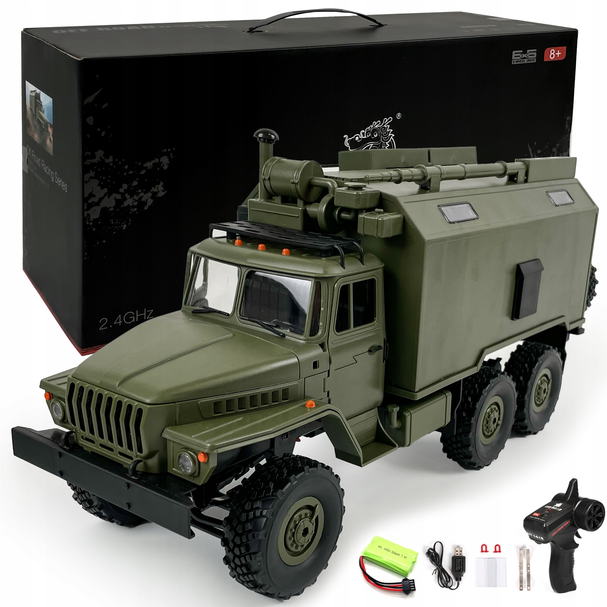 Dálkově ovládaný nákladní vůz Wpl Ural Rc 6x6 1:16 B-36 Rtr Vojenská Led 6x6