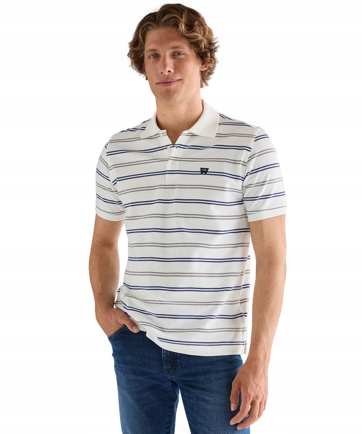 Tričko Wrangler Stripe Polo Shirt 112378958 Worn White XL