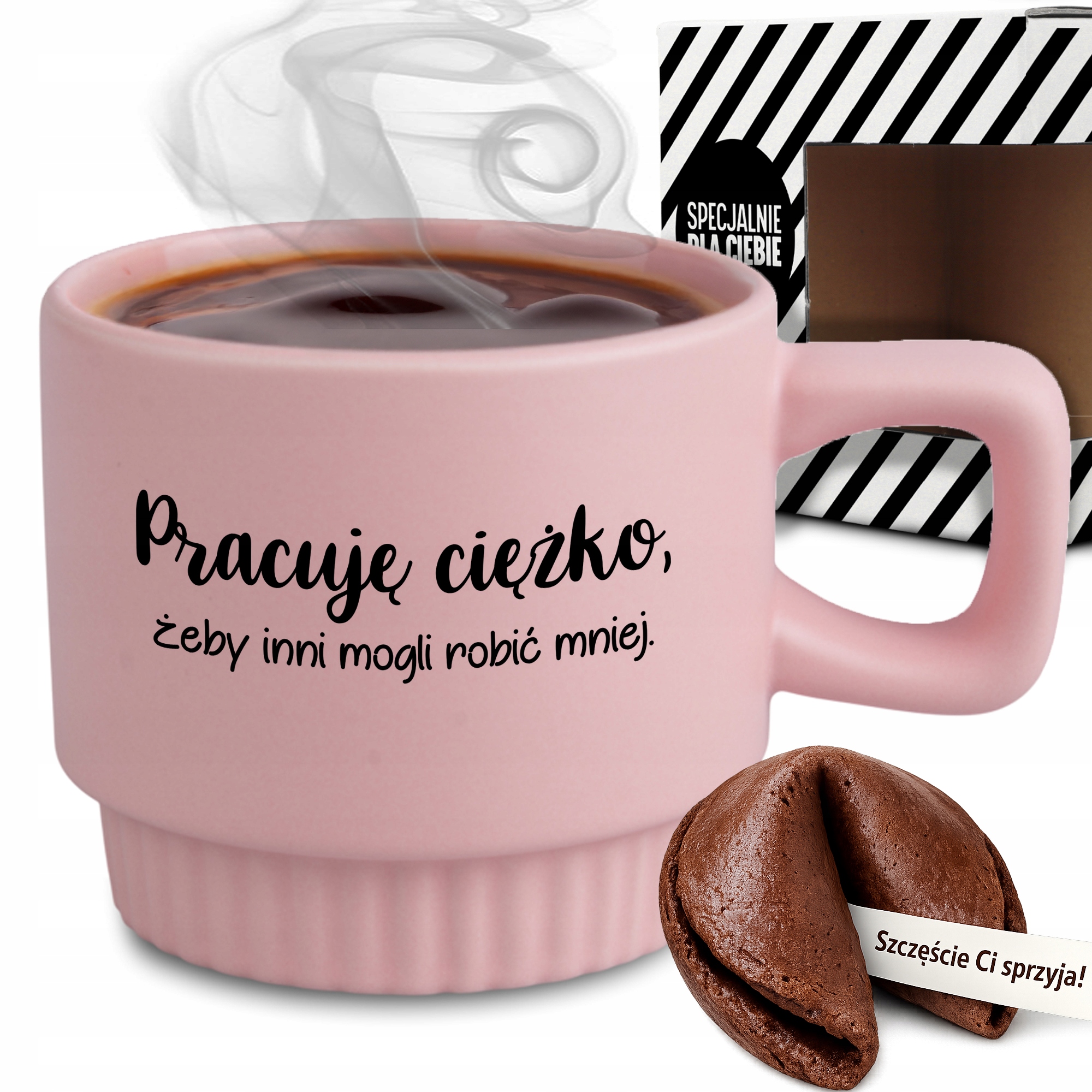 Ryhovaný Hrnček Darček Do Práce V Kancelárii, Ružový, Tvrdo Pracujem, Koláčik, Veštenie