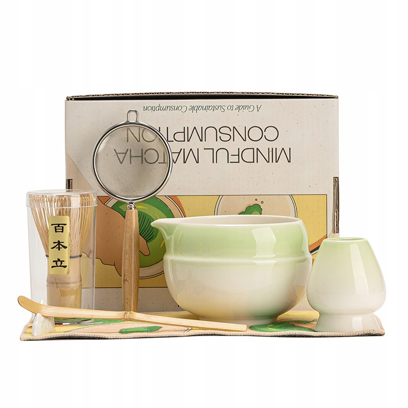 Zestaw prezentowy do herbaty matcha czarka miotełka podstawka łyżeczka