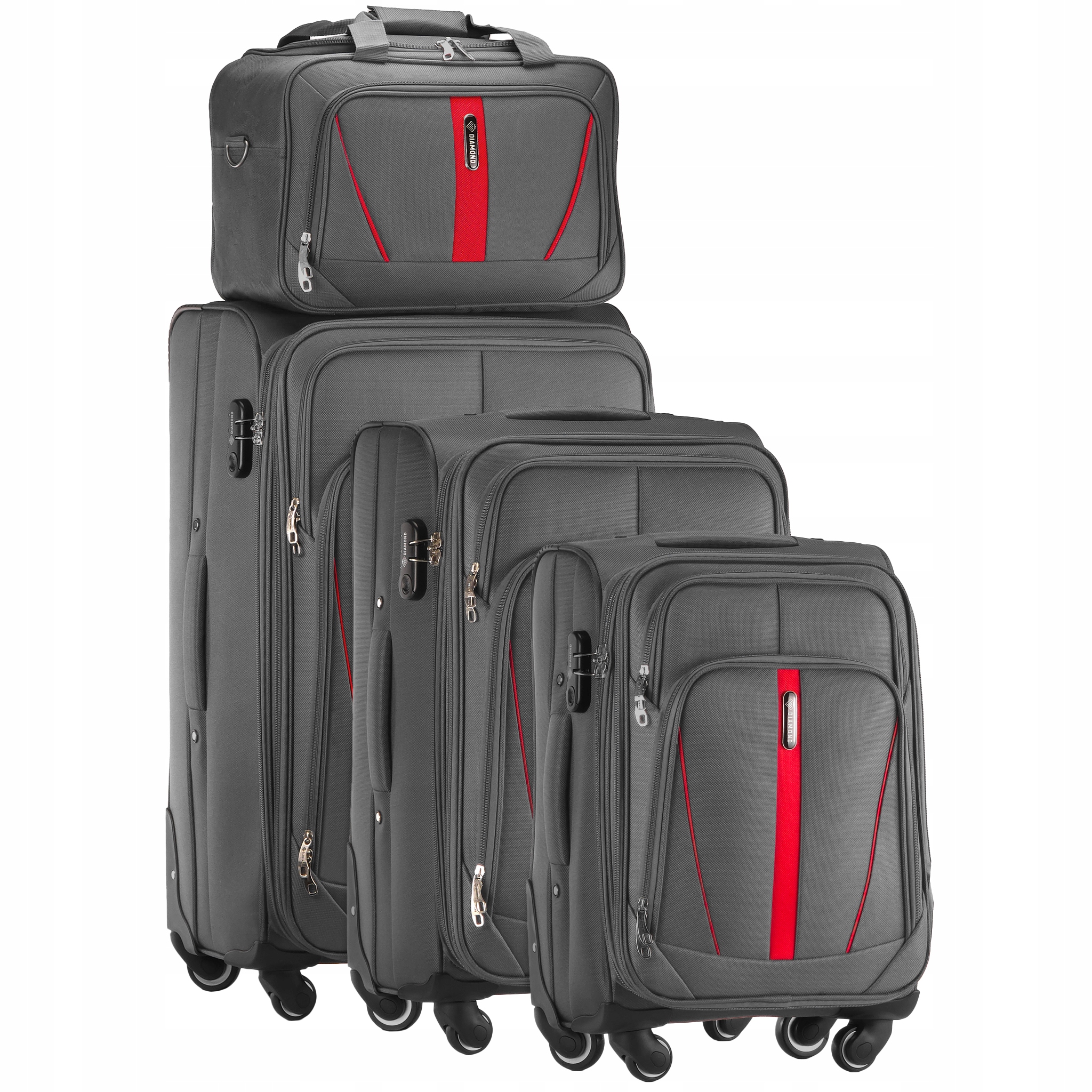 Set 4v1 Cestovní Kufry Měkké Taška Šedá Zavazadla 4 Kolečka C330