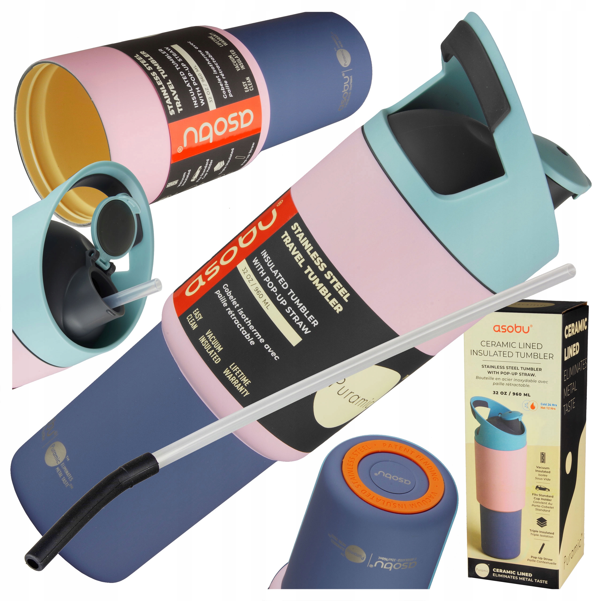 Termohrnek Asobu Láhev Termoska S Brčkem A Rukojetí 960 ml