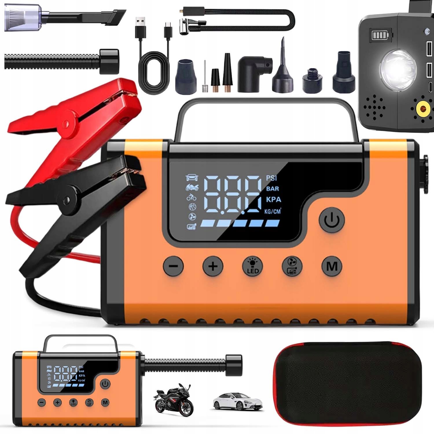 Silný Štartér Jump Starter Booster 8V1 Kompresor Powerbank Led 37000 Mah