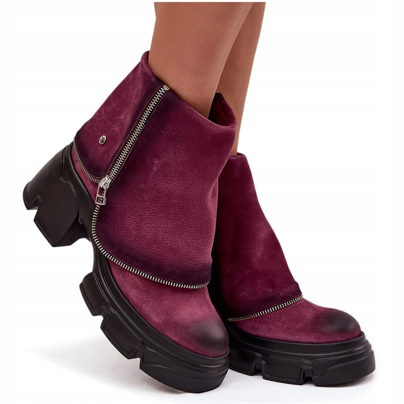 Kotníkové Kotníkové Boty Z Přírodní Kože S Vyhrnutým Svršek Maciejka 07145-23 Burgundové 41