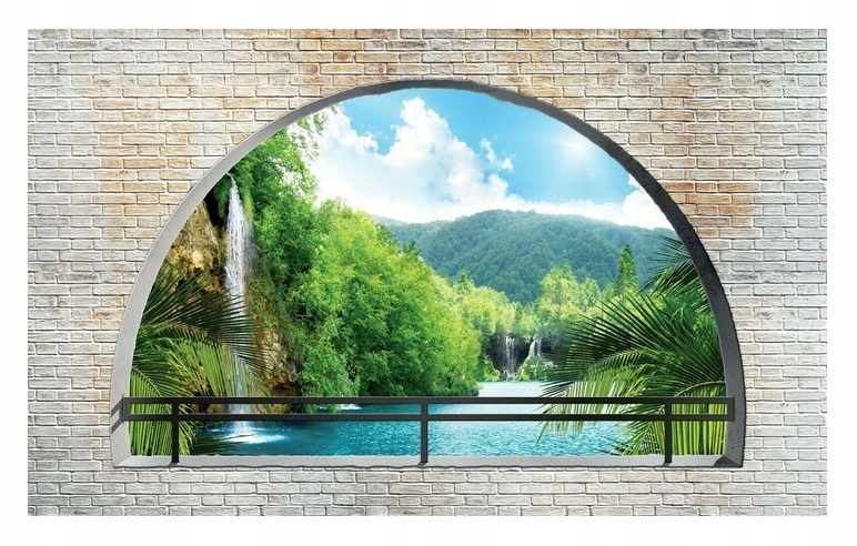 

Fototapeta 3D Widok z okna mur wodospad 254x184