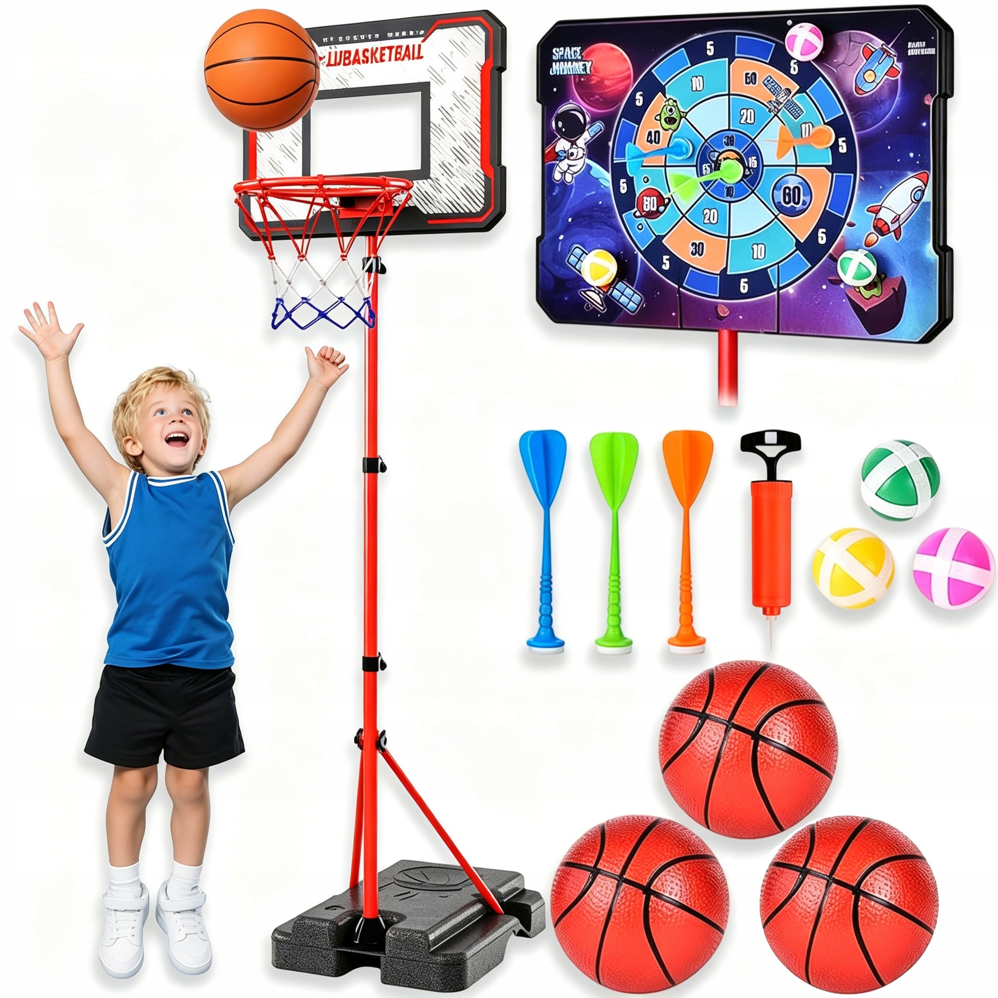 Basketbalový Koš Plně Nastavitelný Do 107-193 CM, Mobilní, Pevný Míč