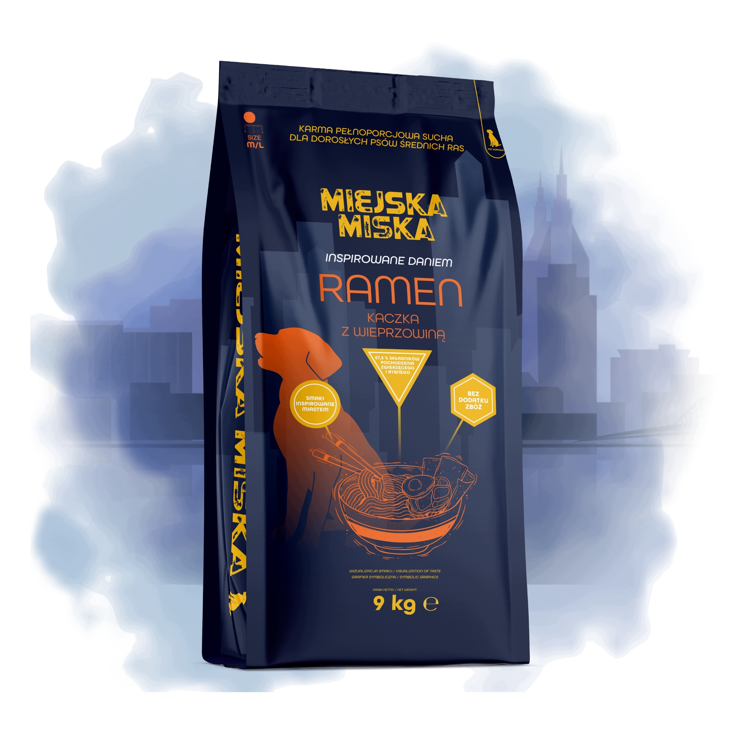Krmivo pro psy středních plemen Městská miska Gaczoo Ramen Kachna 9 kg M/L