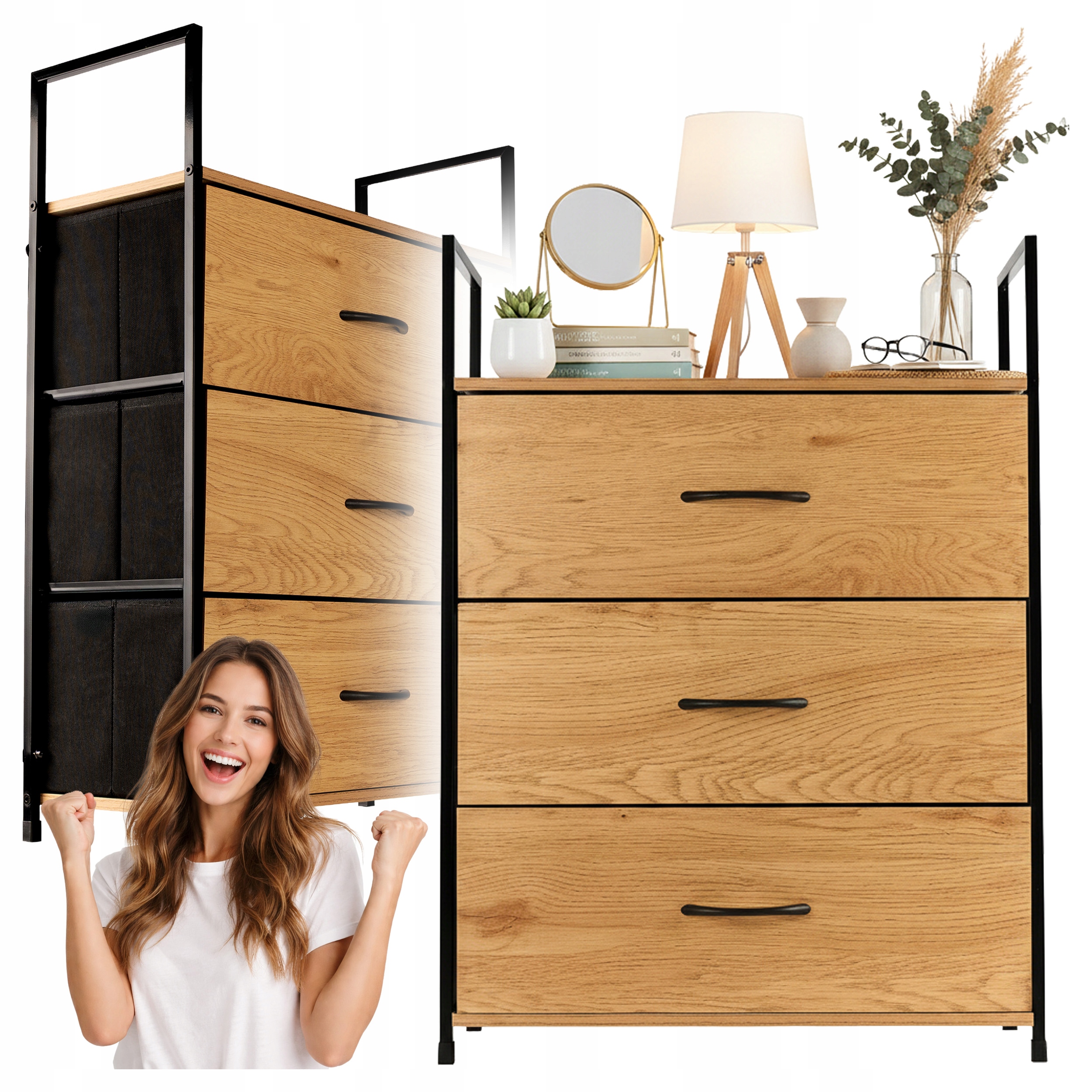Szafka Regał Komoda z 3 Szufladami Na Zabawki Książki Organizer 58x23x80cm