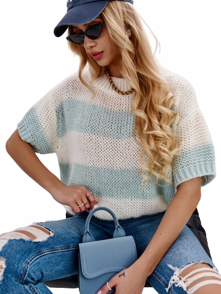 Cocomore Svetr Mikina Pásy Ecru Máta Novinka