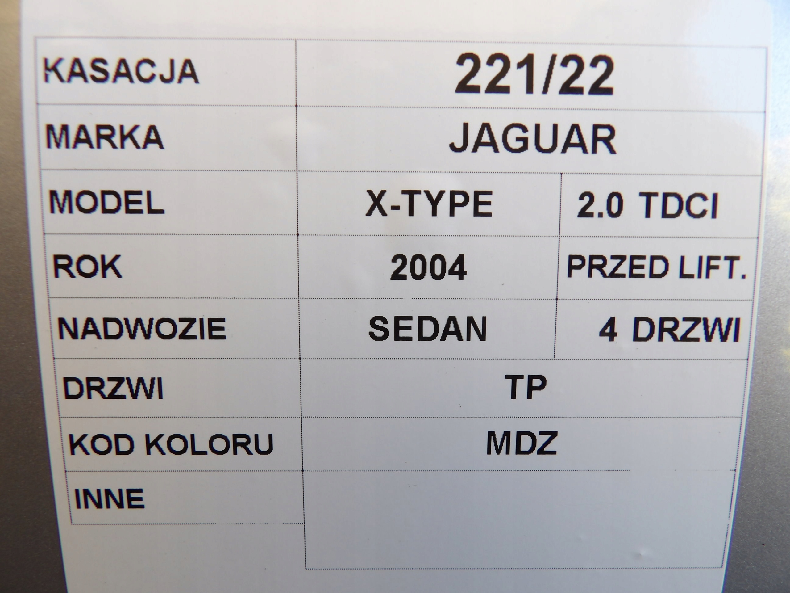 TÜR TP JAGUAR X-TYPE LAK. MDZ