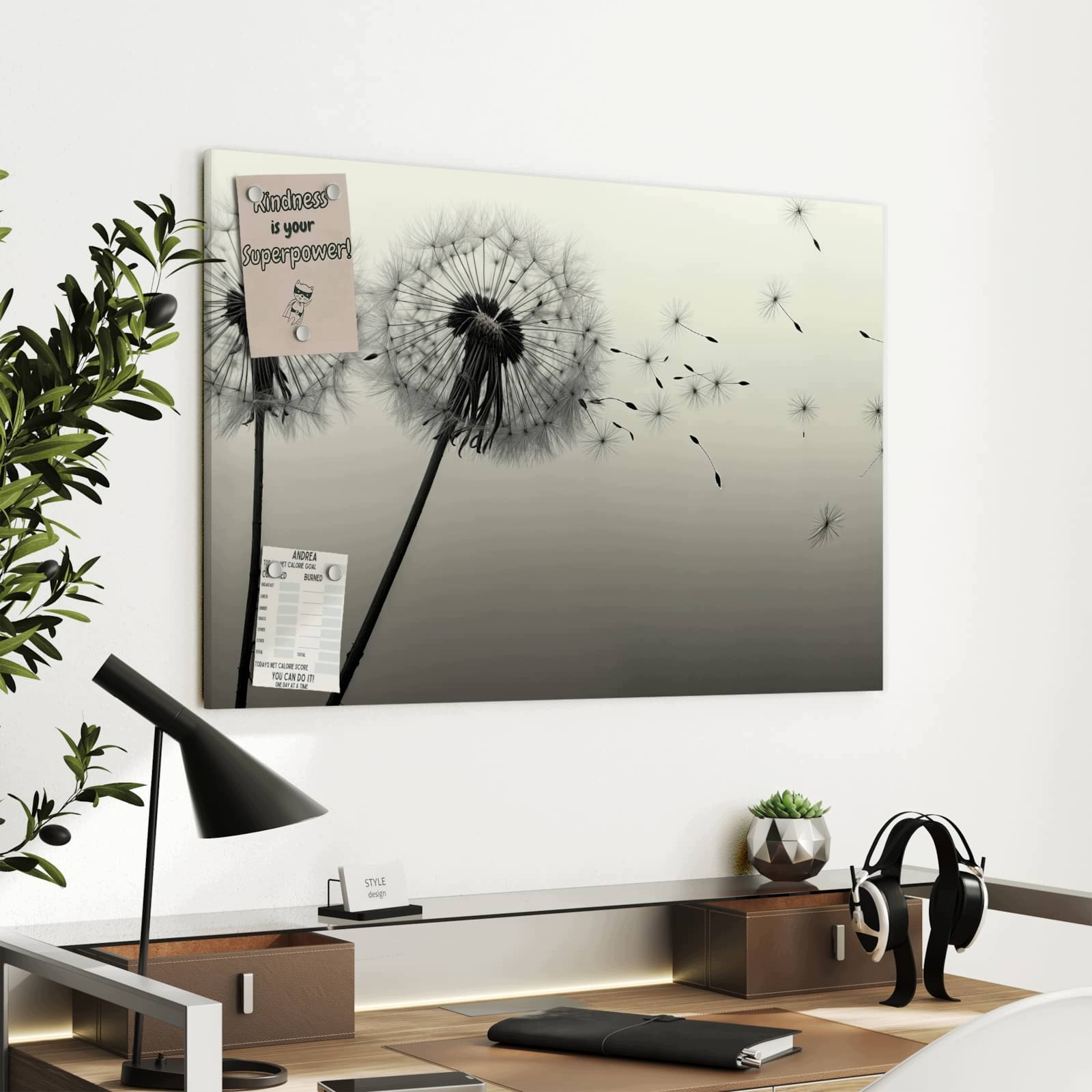 Magnetická tabule Pampeliška Černý 90 × 60 cm