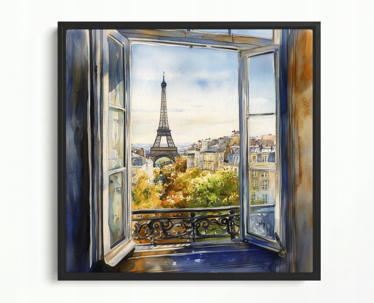 Obraz Rama American Box Paríž Balkon Okno Eiffelova Veža Jeseň Pohľad 60x60
