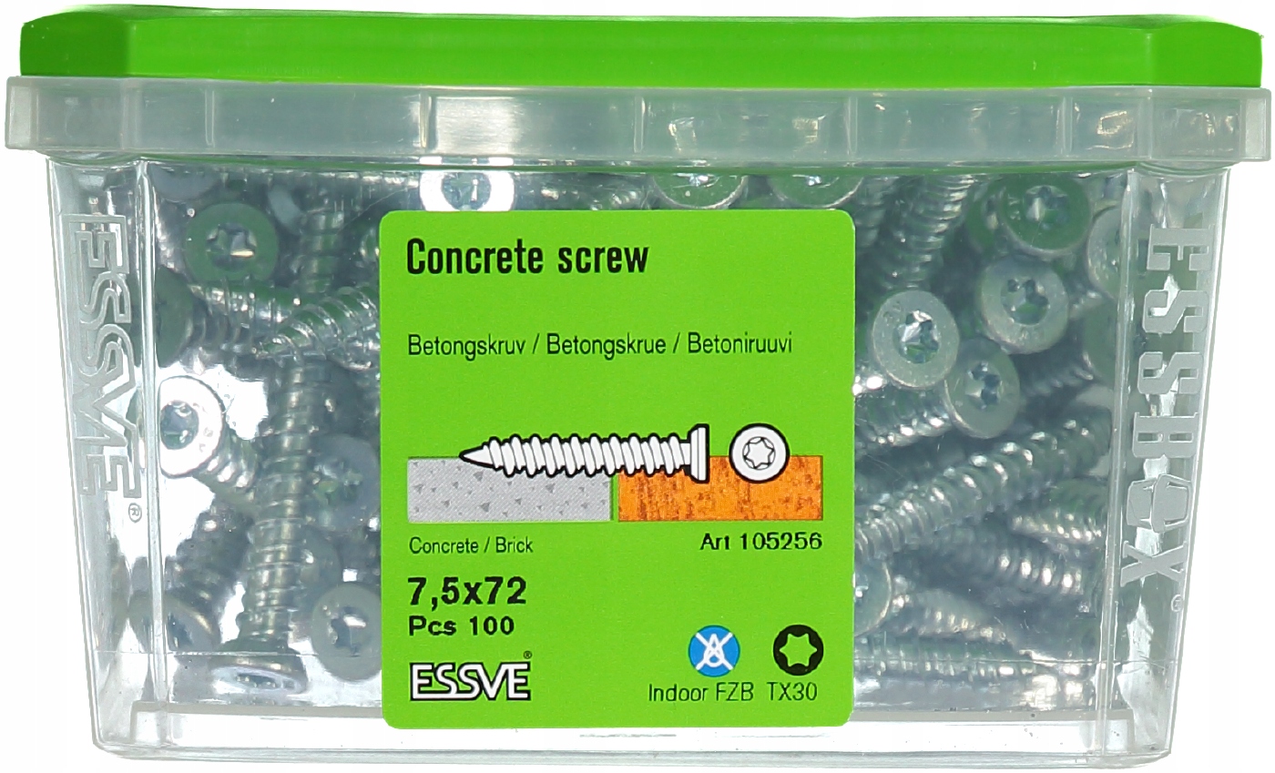 WKRĘT DO BETONU 7,5X72 Ł.STOŻK.TX30OCYNK/100/ESSVE Rodzaj wkręt