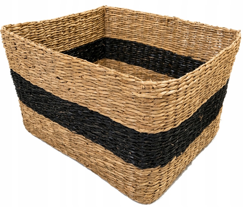 Kosz pleciony z trawy morskiej 35x30x22 cm boho na koce zabawki lub donicę