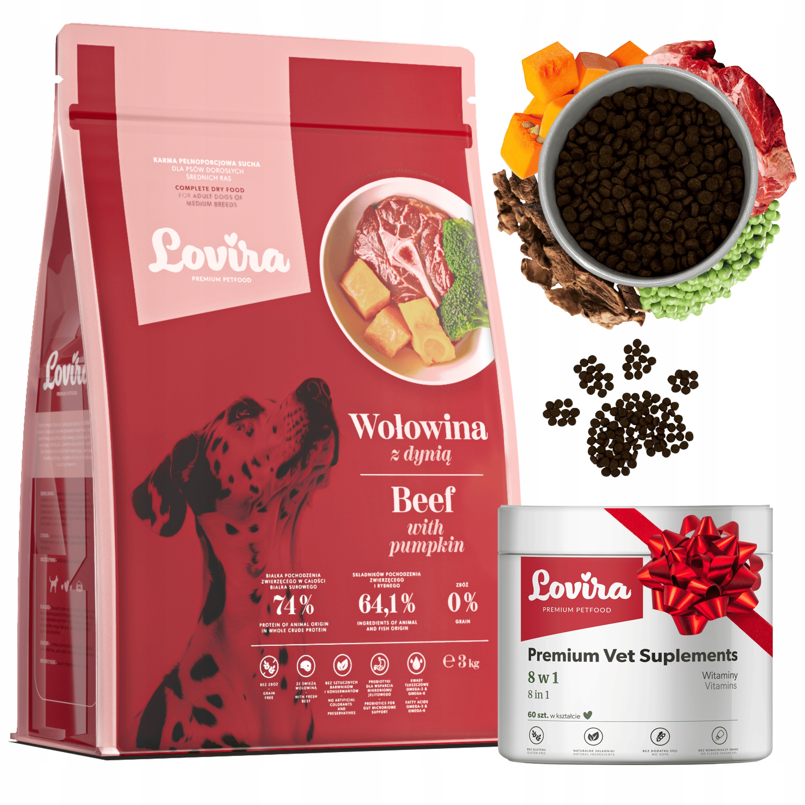 Krmivo Suché Hovězí Maso+bonus Doplňky Pro Psa 8v1 komplex Vitamínů 60 ks