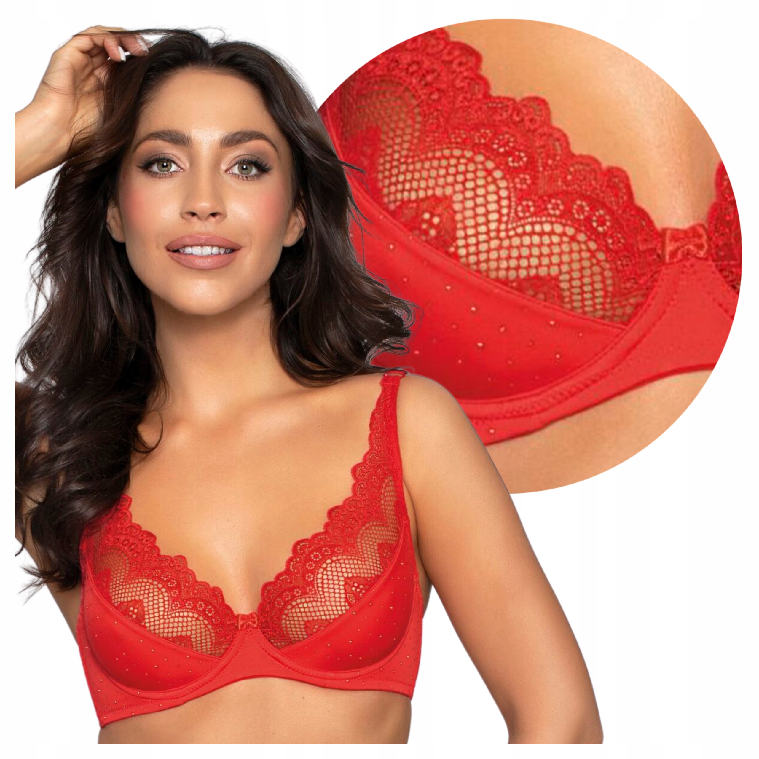 Krajková měkká podprsenka s kosticemi a puntíky Sophia Červená 75A