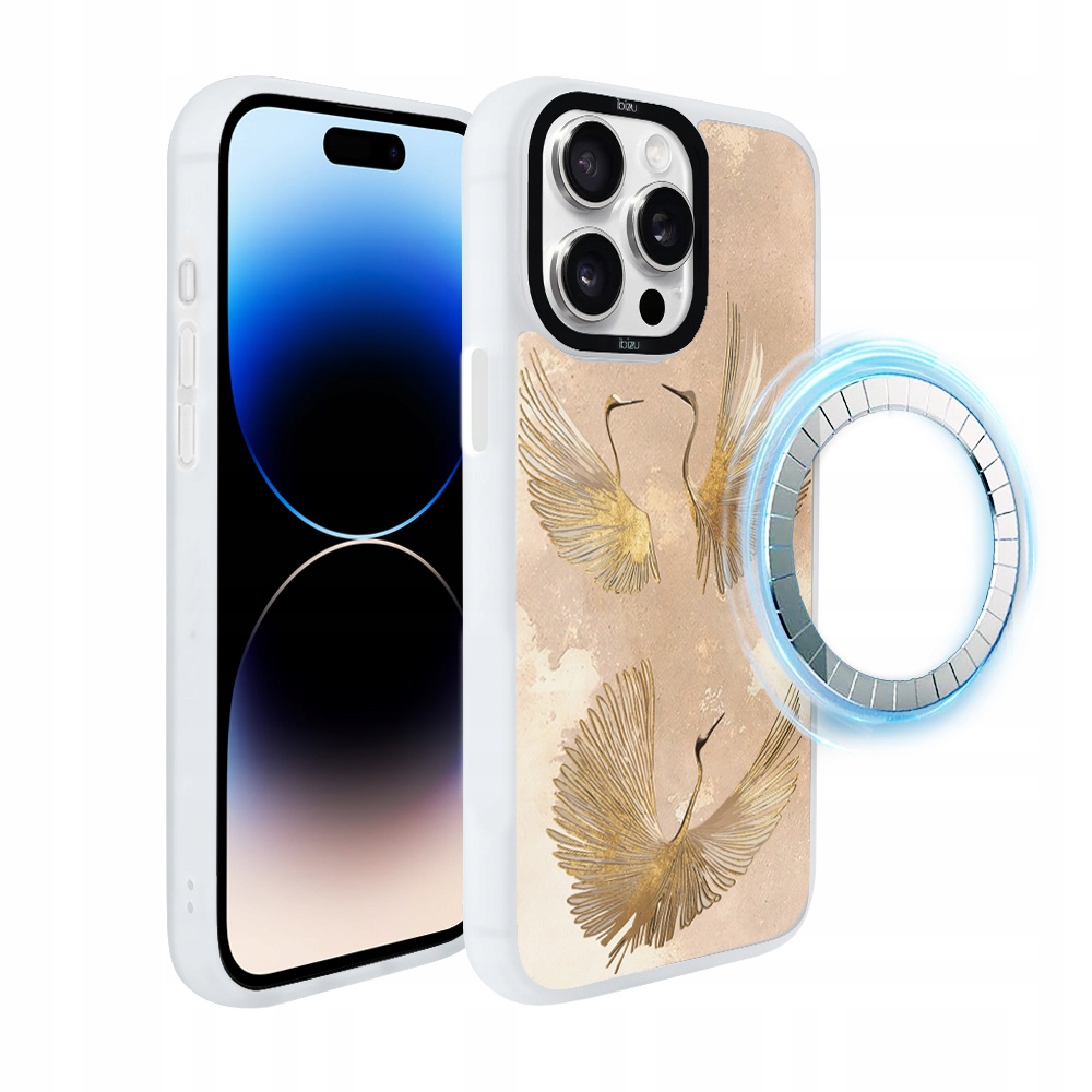 Pouzdro pro iPhone 14 Pro Ibizu DropGuard Matt s MagSafe, Zlaté jeřáby