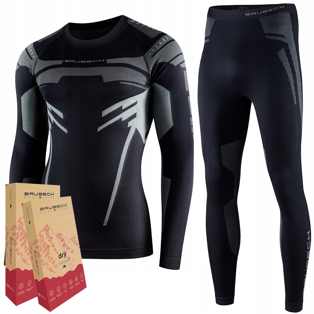 Brubeck Dry męski komplet termoaktywny długi rękaw czarny/grafitowy S