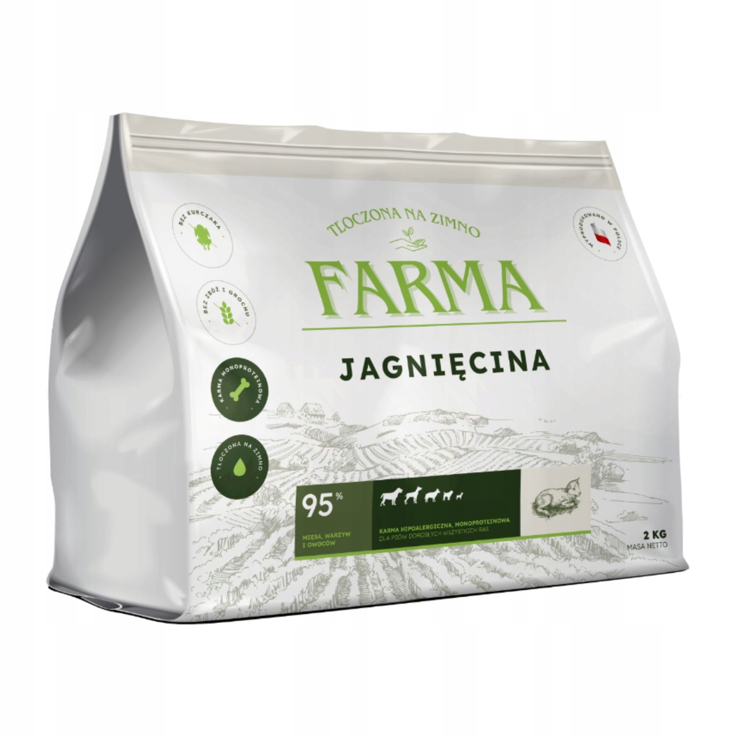 Farma Sucha Karma z Jagnięcina Hipoalergiczna Tłoczona na Zimno 12kg