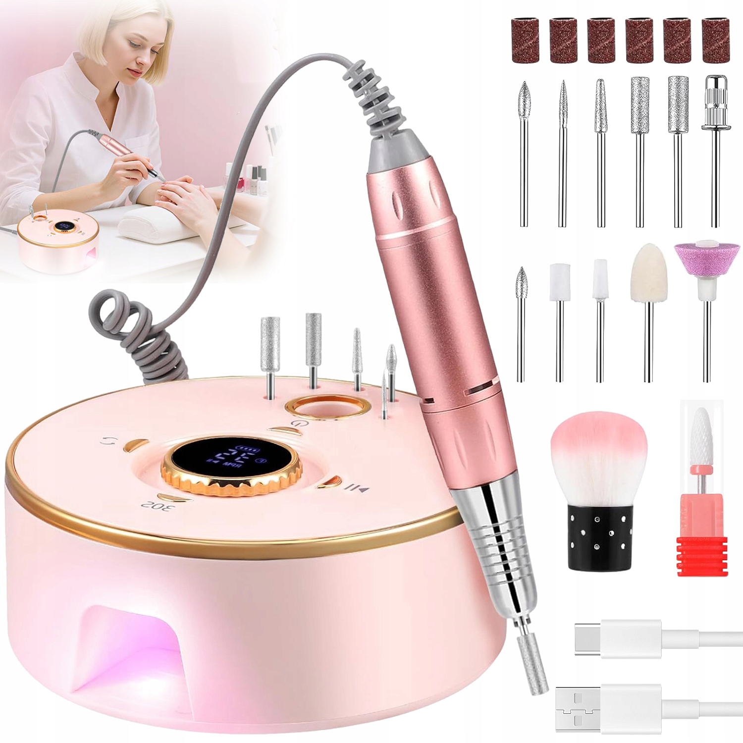 Profesionální Silná Bruska Na Nehty 2V1 Hybridní Gel Na Manikúru A Pedikúru