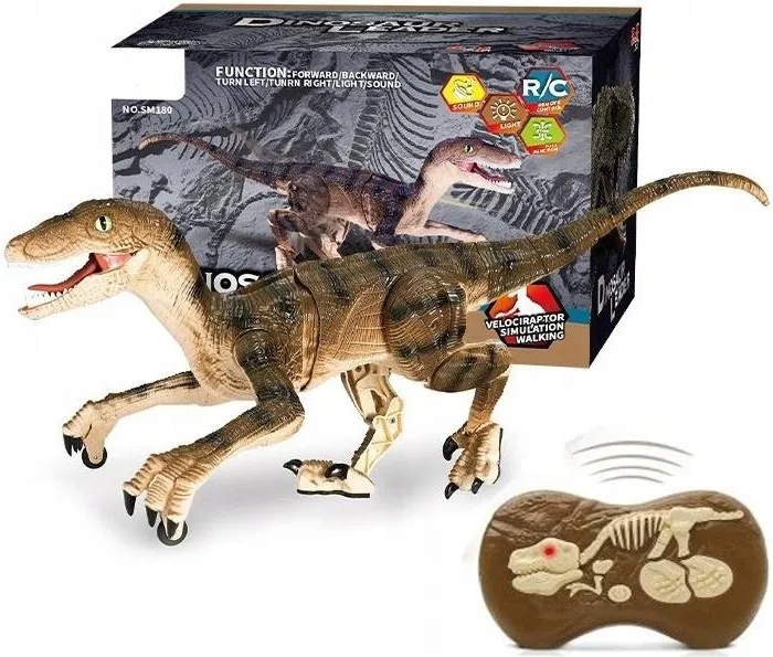 Dinozaur Zabawka Rc Zdalnie Sterowany 2,4 GHz Chodzący Ryczący Led