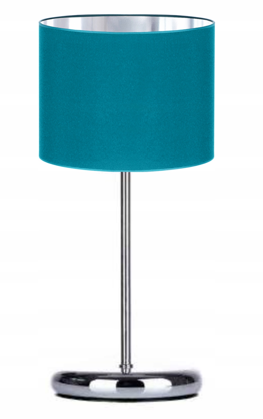 LAMPKA NOCNA STOŁOWA CHROM ABAŻUR TURKUSOWY LED