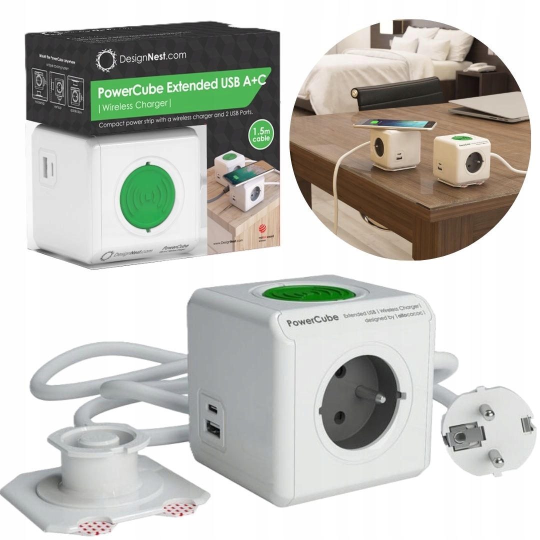 Zásuvková Lišta s indukčním nabíjením Allocacoc 1,5 m 3 zásuvky Usb A+c