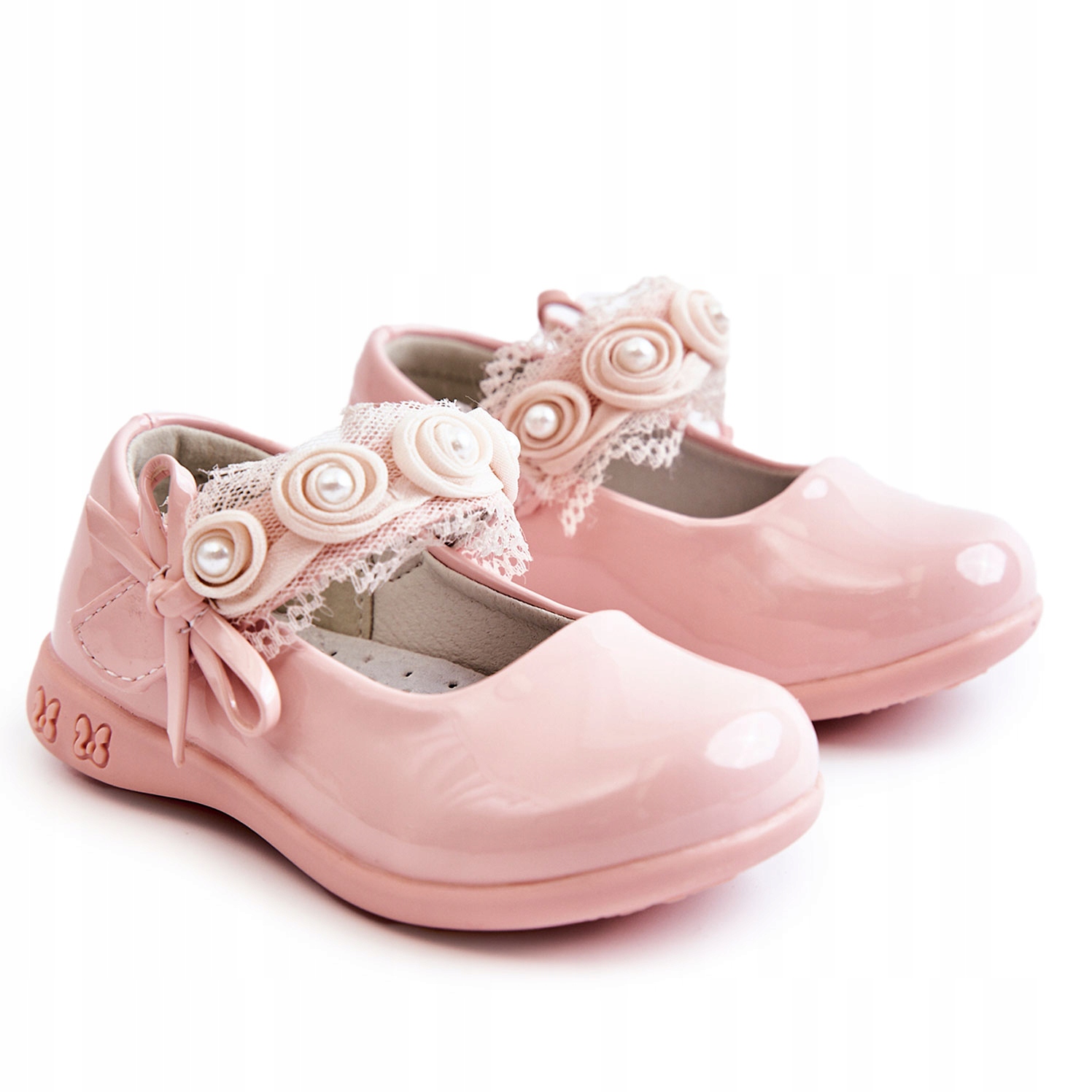 

Dziecięce Balerinki Na Rzep Z Koronką Róż 25