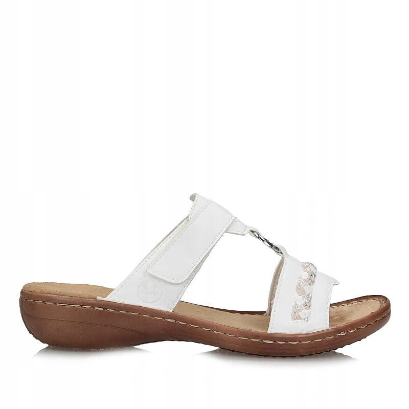 Nazouváky pantofle Rieker 60888-80 White bílé na suchý zip
