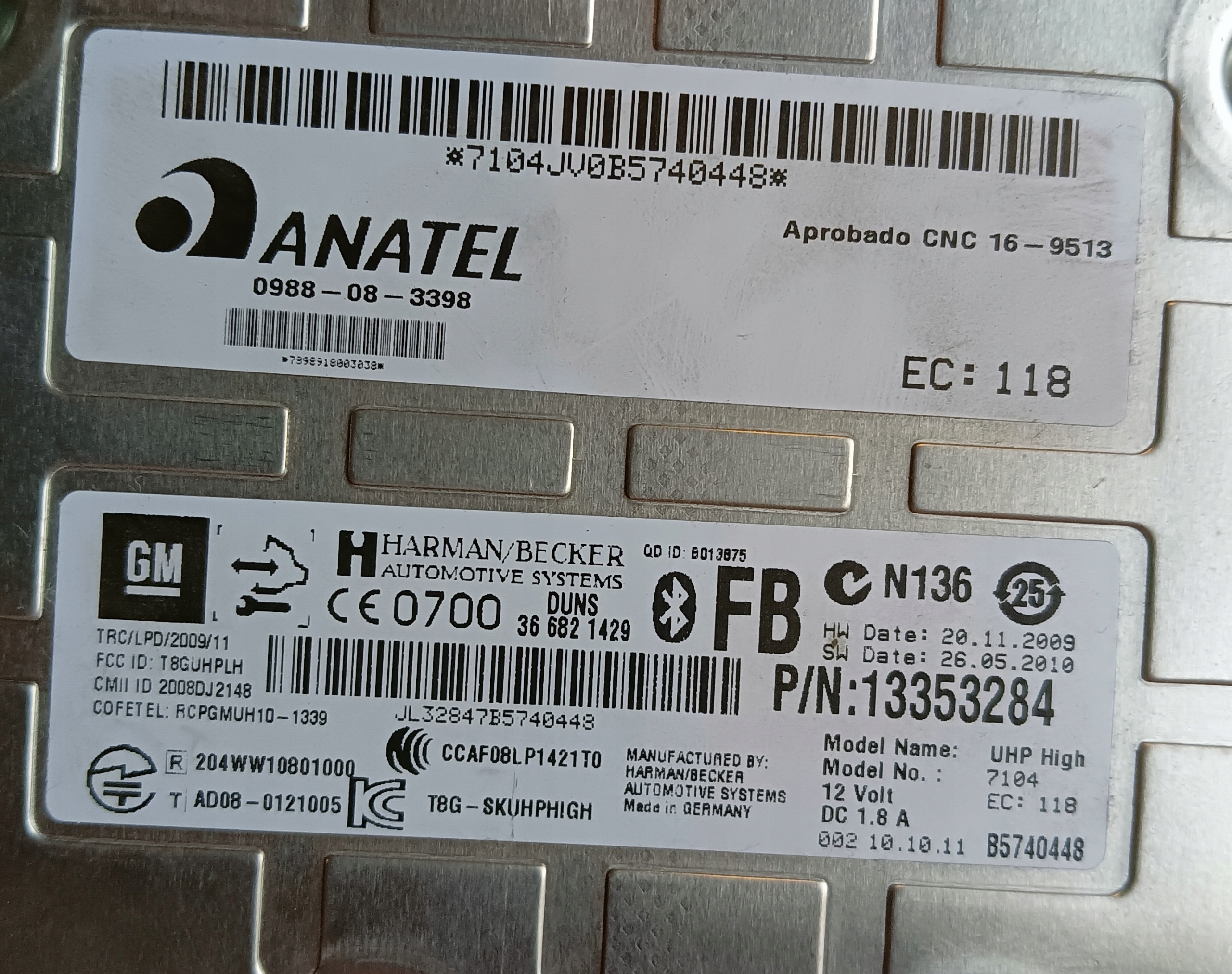 control unit module BLUETOOTH OPEL ZAFIRA C ASTRA J 13353284