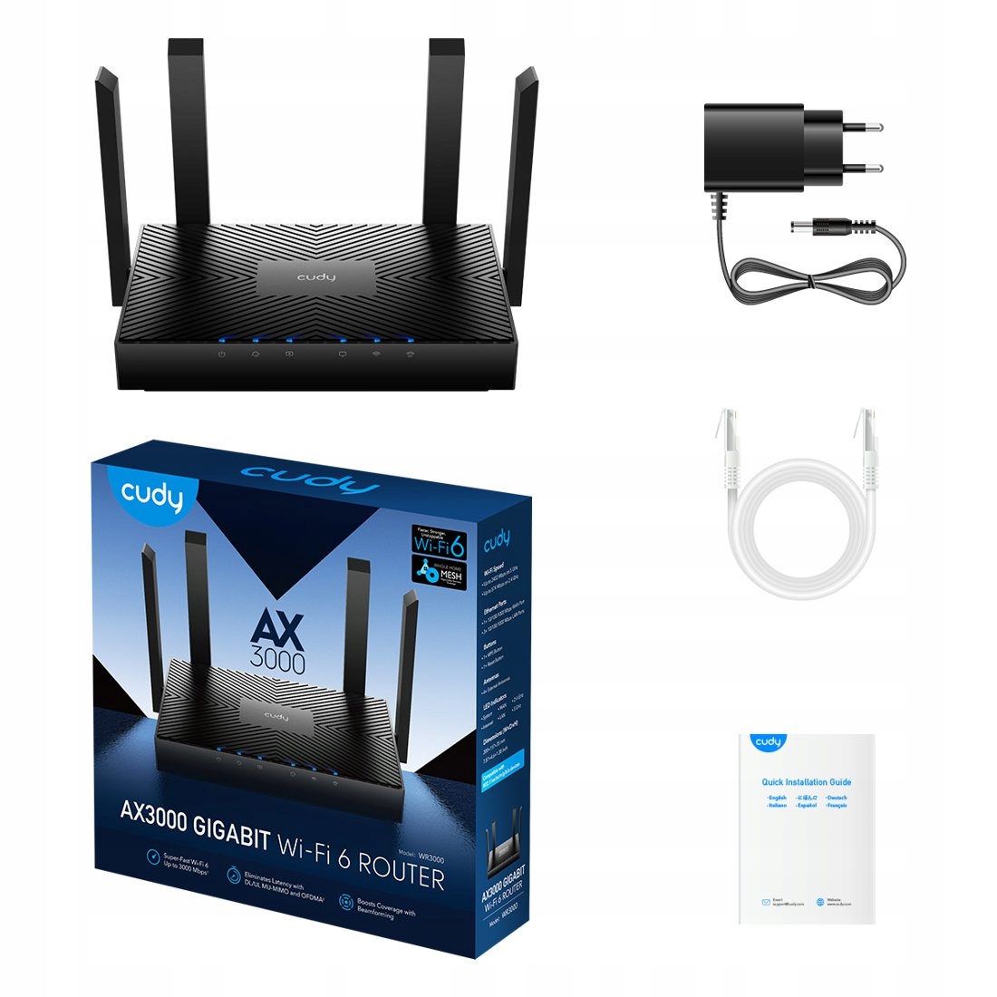 Router Cudy WR3000 Wi-Fi 6 Mesh System Bardzo Szybki 256mb RAM 2976 Mbps2 Tryb pracy Router