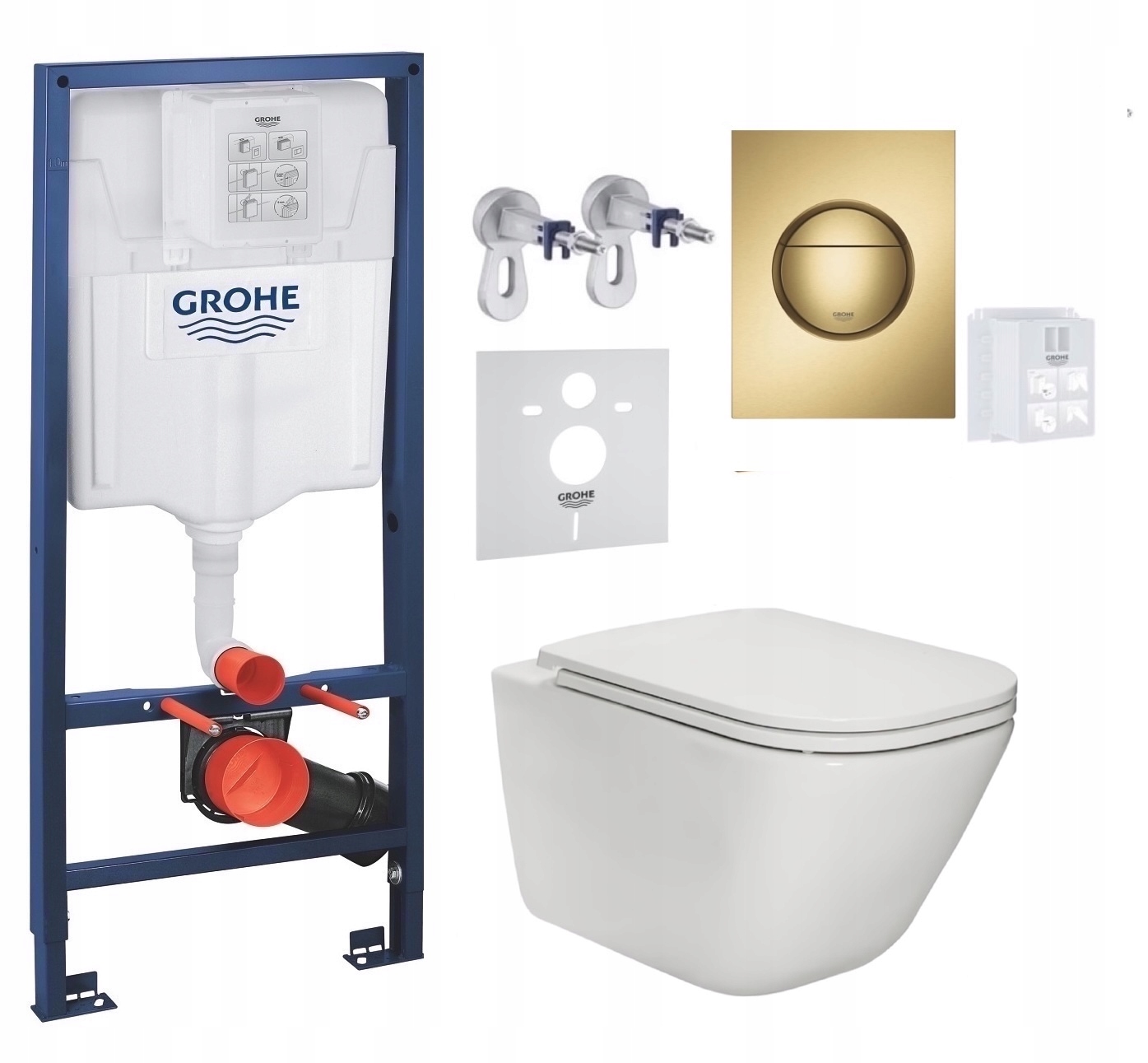 7v1 Wc Sada Stelaz Grohe Wc Miska Rim Roca Gap Tlačidlo Zlaty