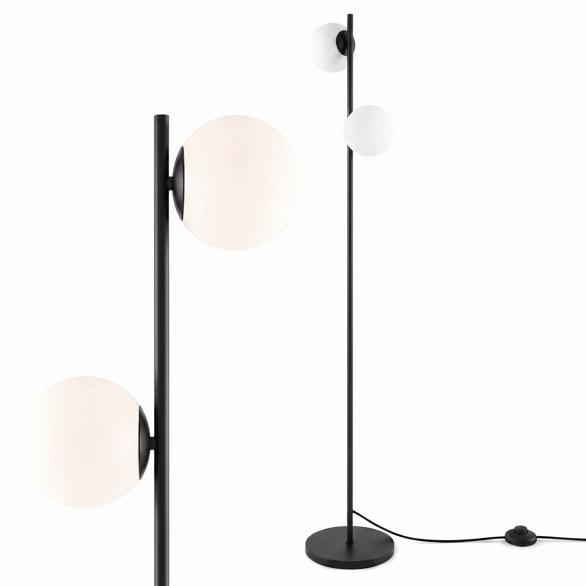Stojací podlahová Led lampa 2X G9 Kule Lampička na čtení Vypínač Černá