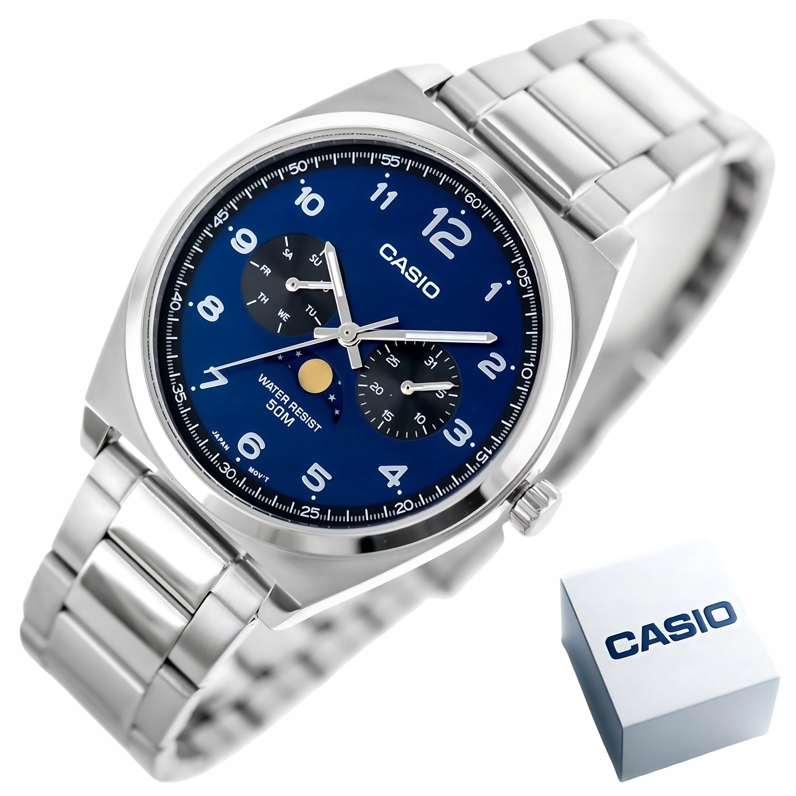 Pánské Hodinky Casio MTP-M300D-2A Fáze Měsíce Ocelové Vodotěsné WR50