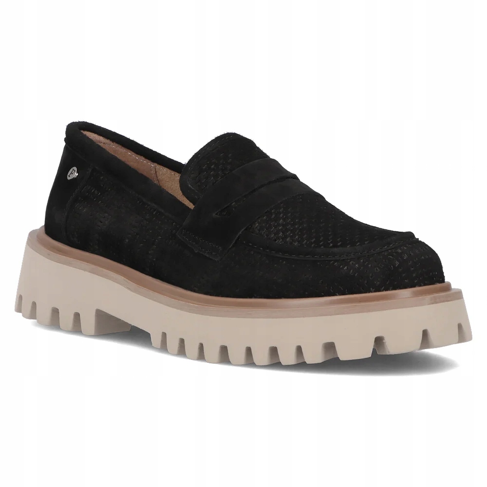 Skórzane półbuty damskie na platformie Filippo wsuwane czarne r.37