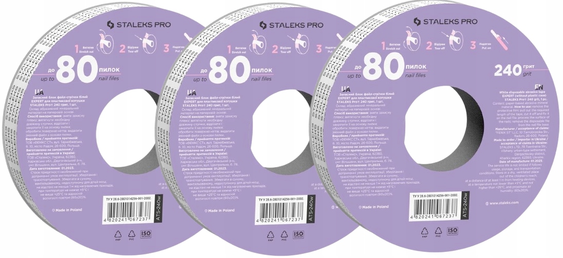 Vyměnitelná brusná páska Bílá Samolepicí Expert 240 Grit Staleks 3 kusy