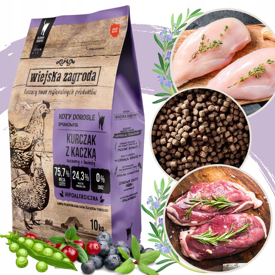 Wiejska Zagroda krmivo pro kočky pro kočky s kachnou a zeleninou 10 kg