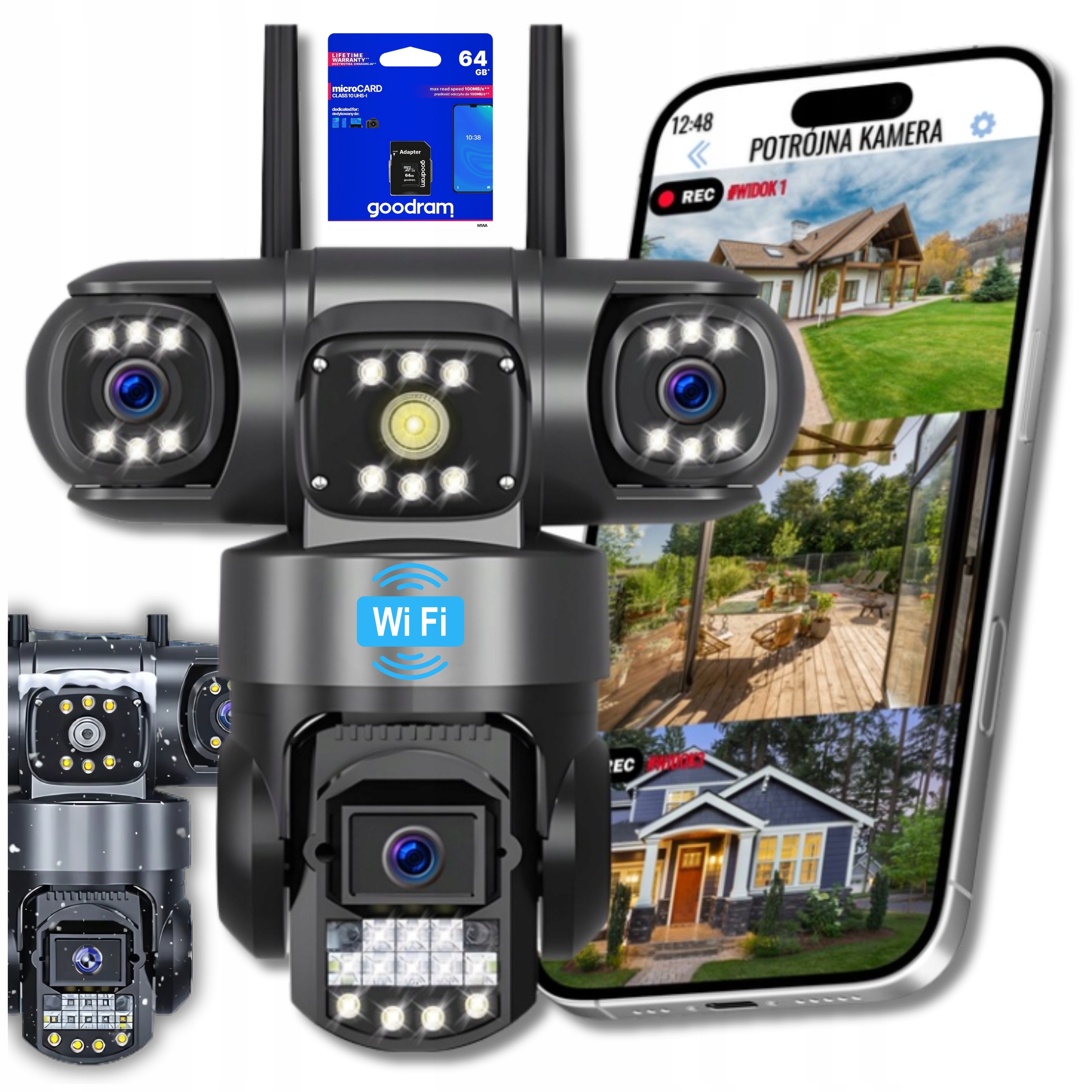 Vonkajšia Wifi Ip kamera trojitá 3 objektívy 12MP Alarm Detekcia Smart