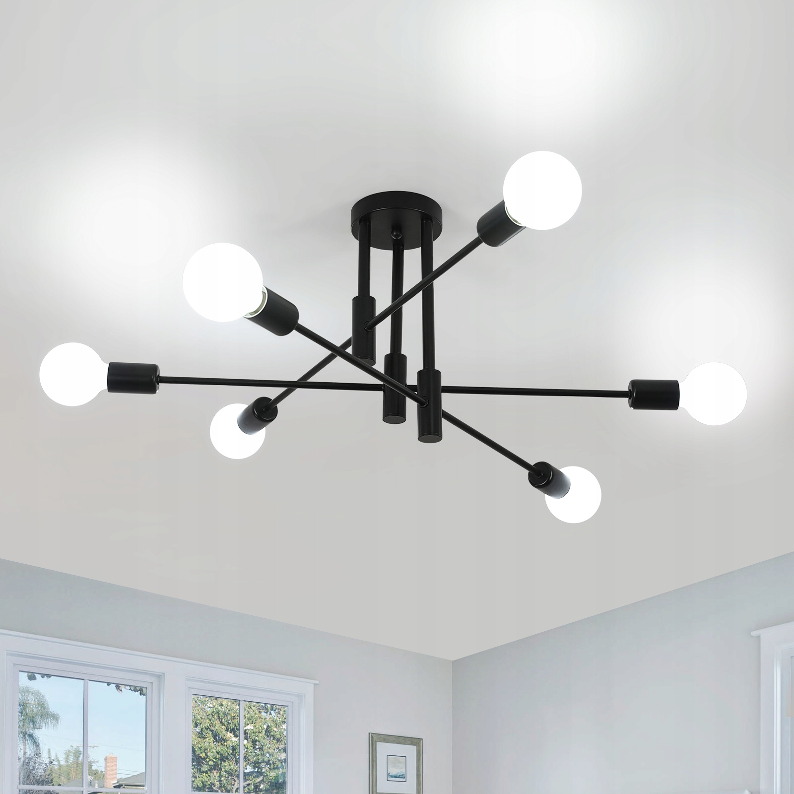 Lampa Wisząca Sufitowa Czarny Żyrandol Loft Nowoczesny E27 Do Salonu